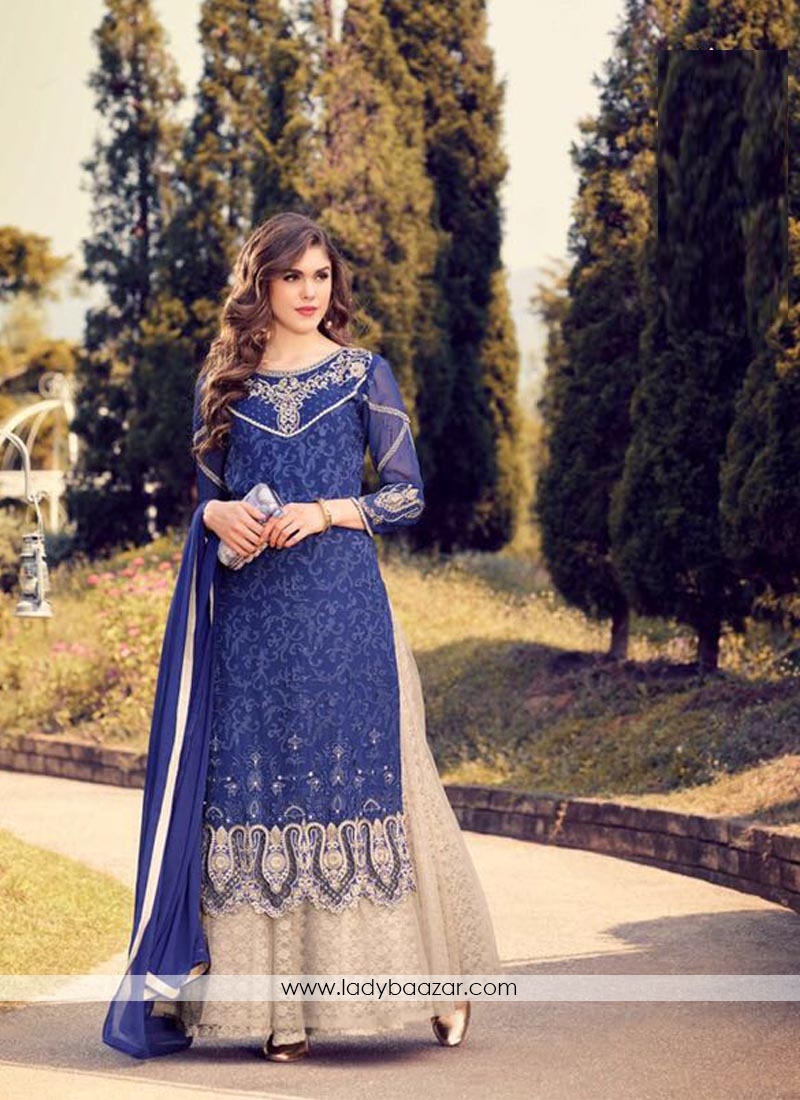 Peppy Navy Blue Embroidery Work Georgette Palazzo Salwar Suit