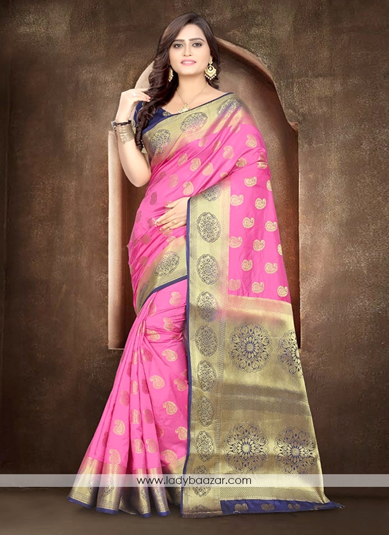 Pink Cotton Silk Party Ware Traditional Saree