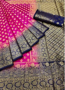 Pink Festive Wear Woven Silk Saree