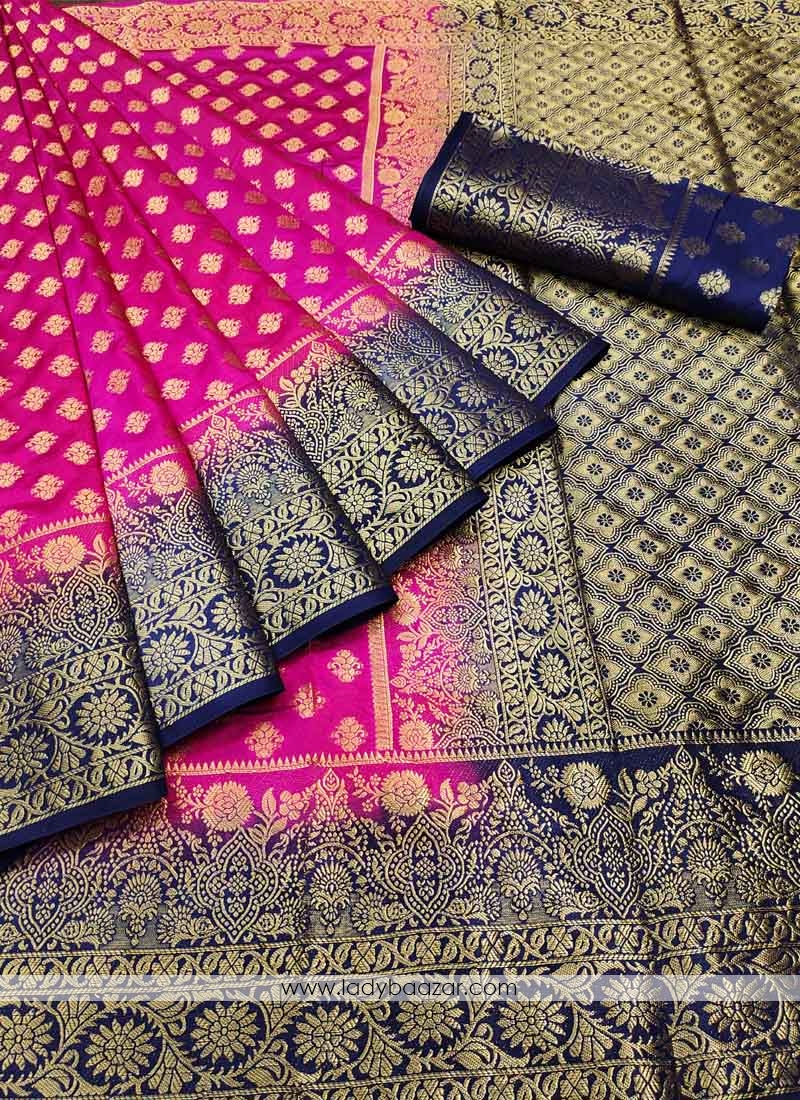 Pink Festive Wear Woven Silk Saree