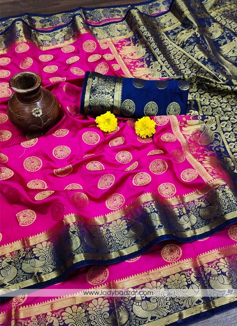 Pink Festive Wear Woven Silk Saree