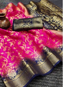 Pink Festive Wear Woven Silk Saree