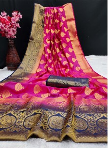 Pink Festive Wear Woven Silk Saree