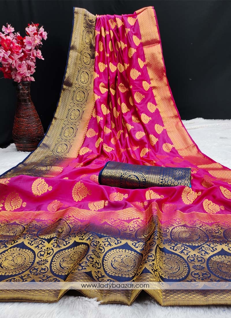 Pink Festive Wear Woven Silk Saree