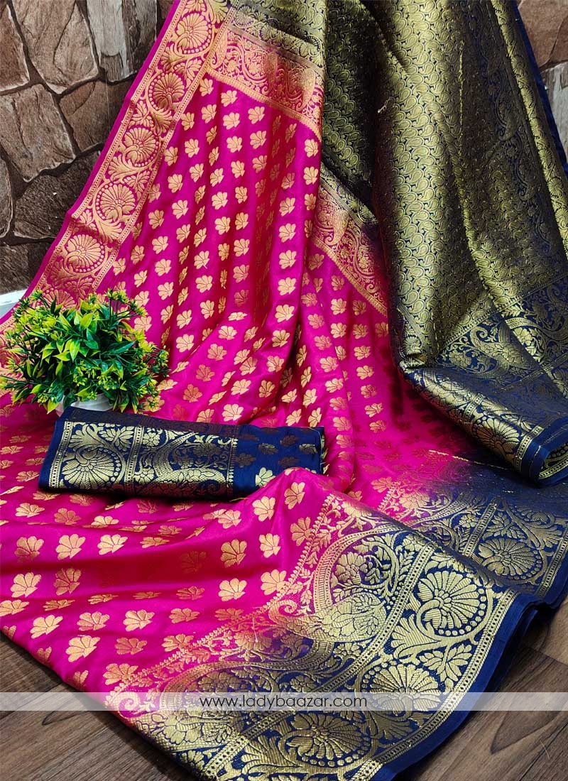 Pink Festive Wear Woven Silk Saree