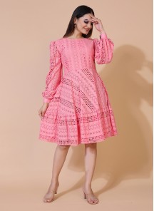 Pink Lucknowi Chikankari Borer Work Rayon Western Dress