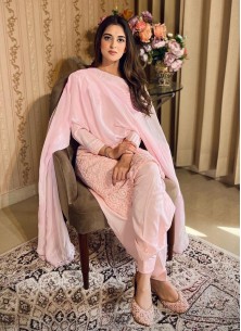 Pink Lucknowi Chikankari Work Georgette Salwar Sui