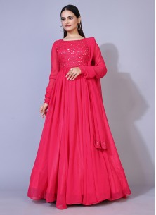 Pink Mirror Embroidered Georgette Anarkali Style G