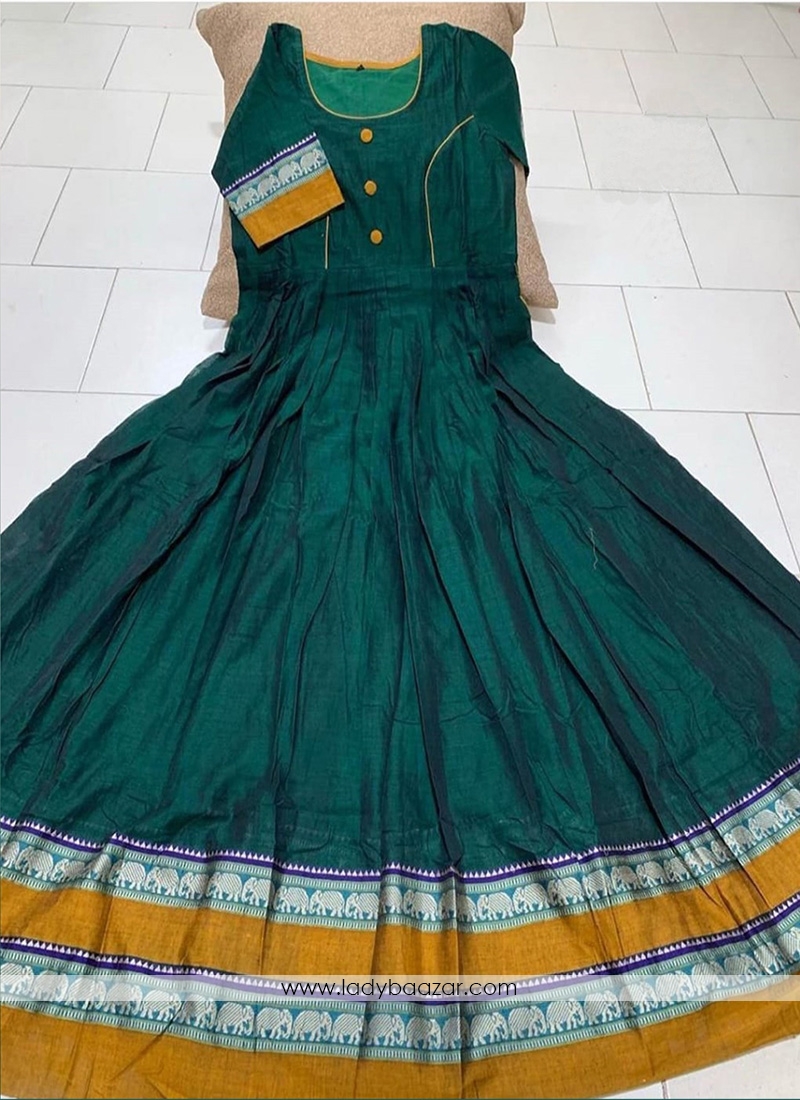 Pleasant Dark green Colored Partywear Printed Less Satin Silk Trendy Gown