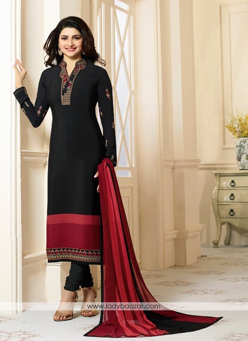 Prime Black Embroidery Work Crepe Salwar Suit