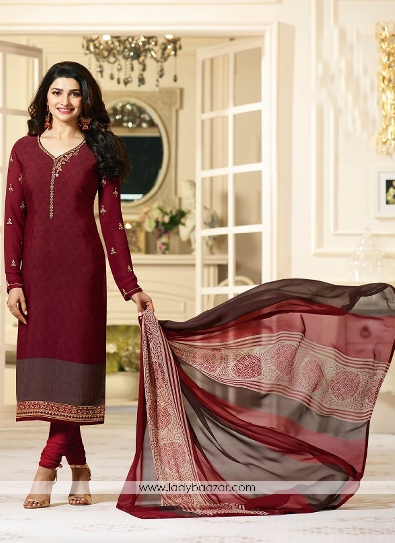 Prime Maroon Crepe Embroidery Work Salwar Kameez