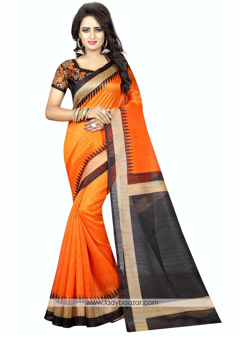 Princely Bhagalpuri Silk Orange Casual Saree