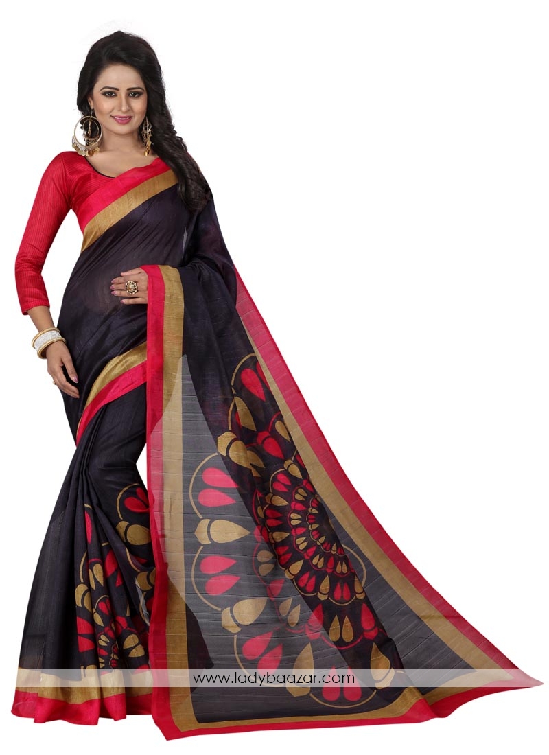 Print Bhagalpuri Silk Multi Color Casual Saree