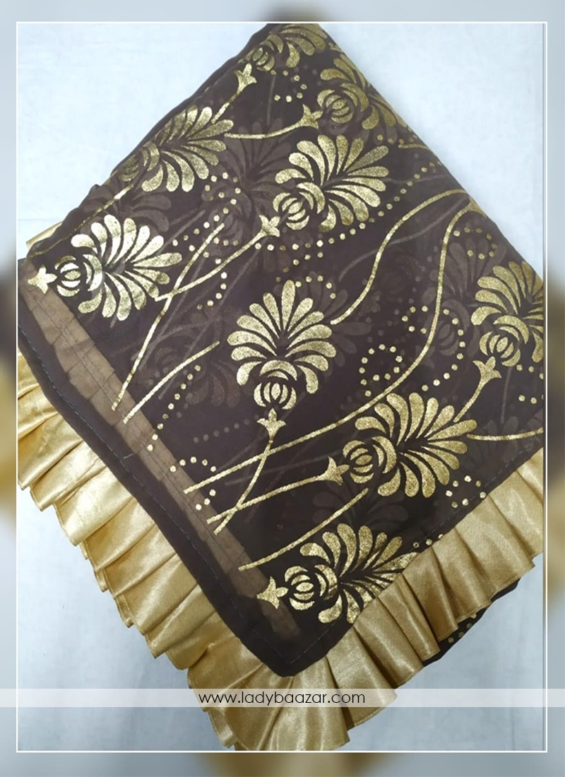 Printed Saree Georgette In Brown Colour