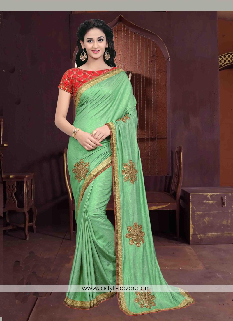 Pristine Green Embroidery Work Chiffon Classic Saree