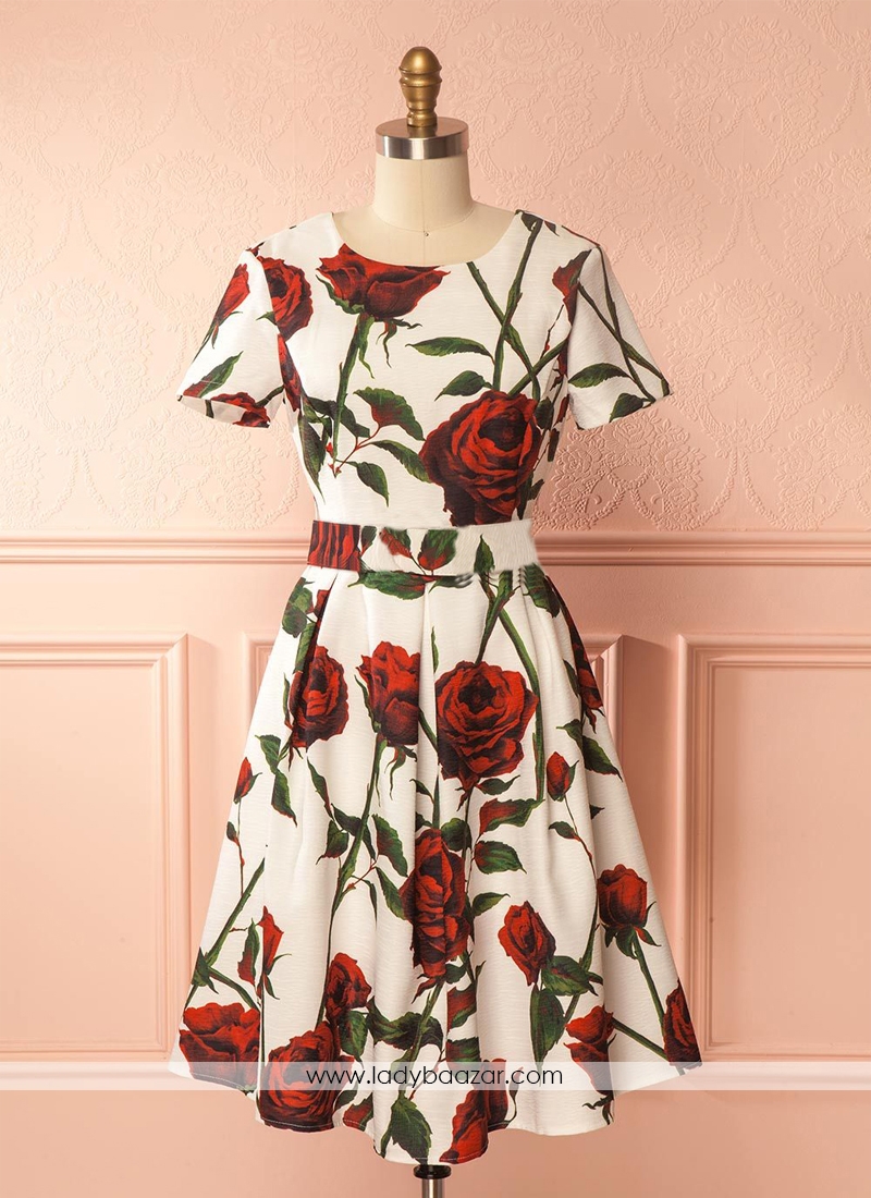 Prodigious Crepe White With Red Rose Printed Western Wear