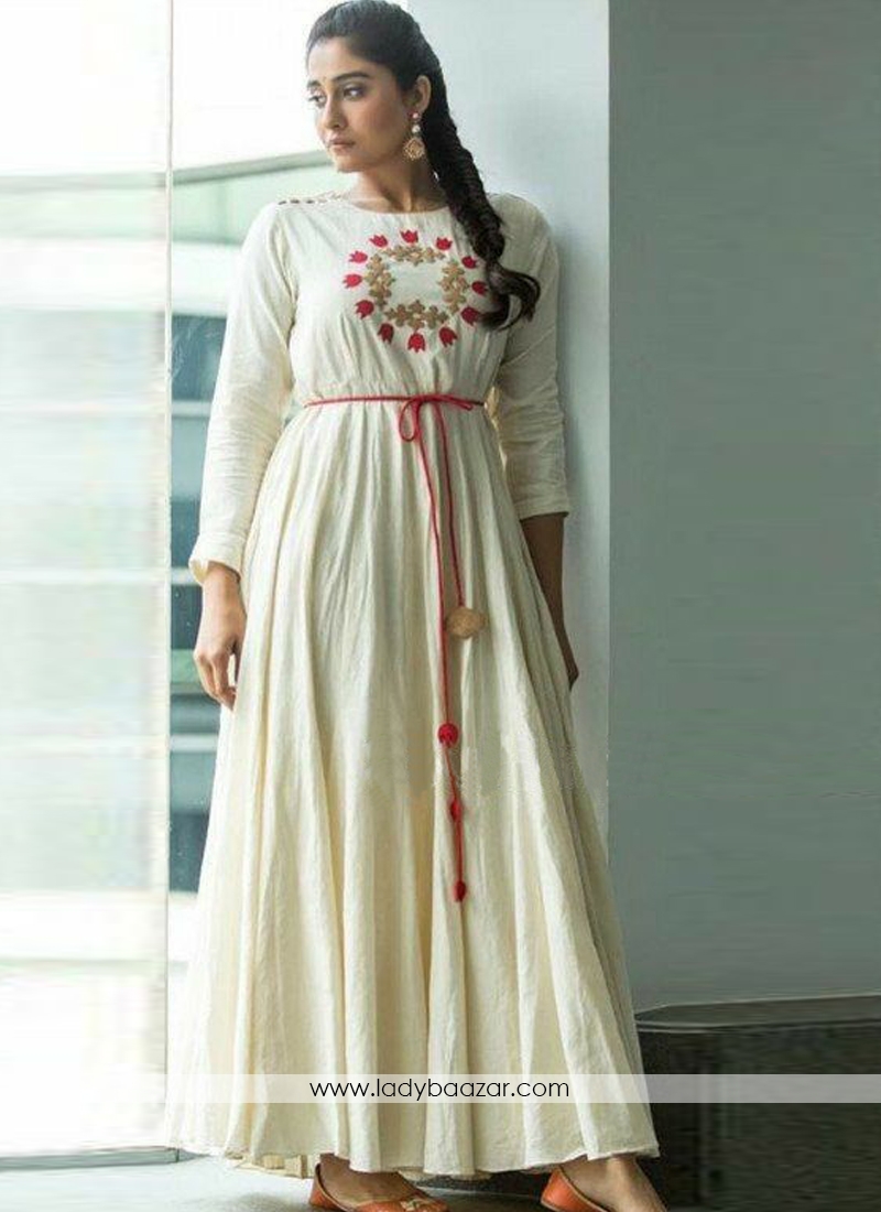 Prodigious Reyon Off-White With Embroidery Work Gown