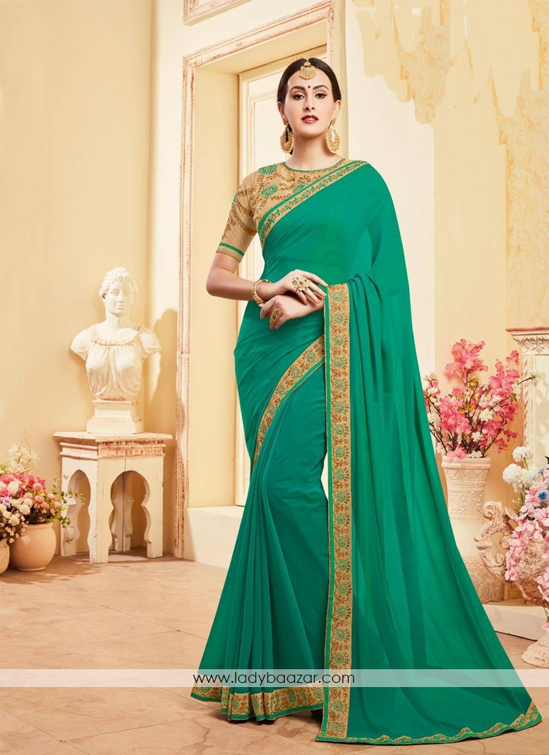 Prominent Faux Georgette Green Saree