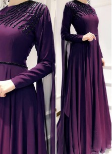 Pure Handwork Faux Georgette Floor Length 10 Meter Flared Designer Gown