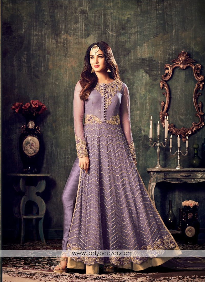 Purple Net Floor Length Anarkali Suit