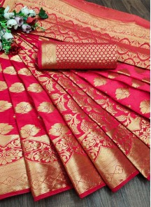 Red Festive Wear Woven Silk Saree