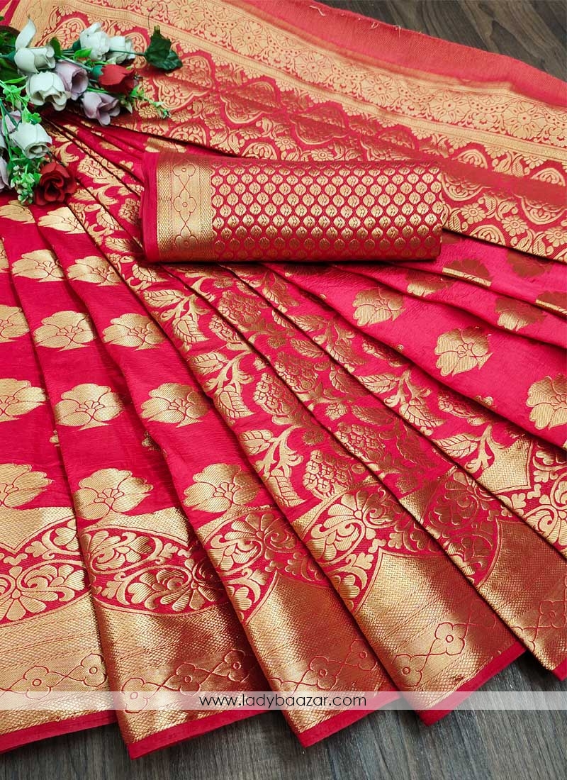 Red Festive Wear Woven Silk Saree