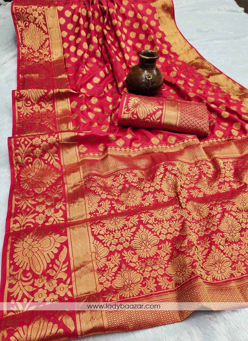 Red Festive Wear Woven Silk Saree