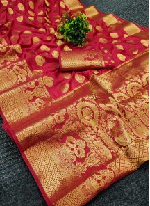 Red Festive Wear Woven Silk Saree