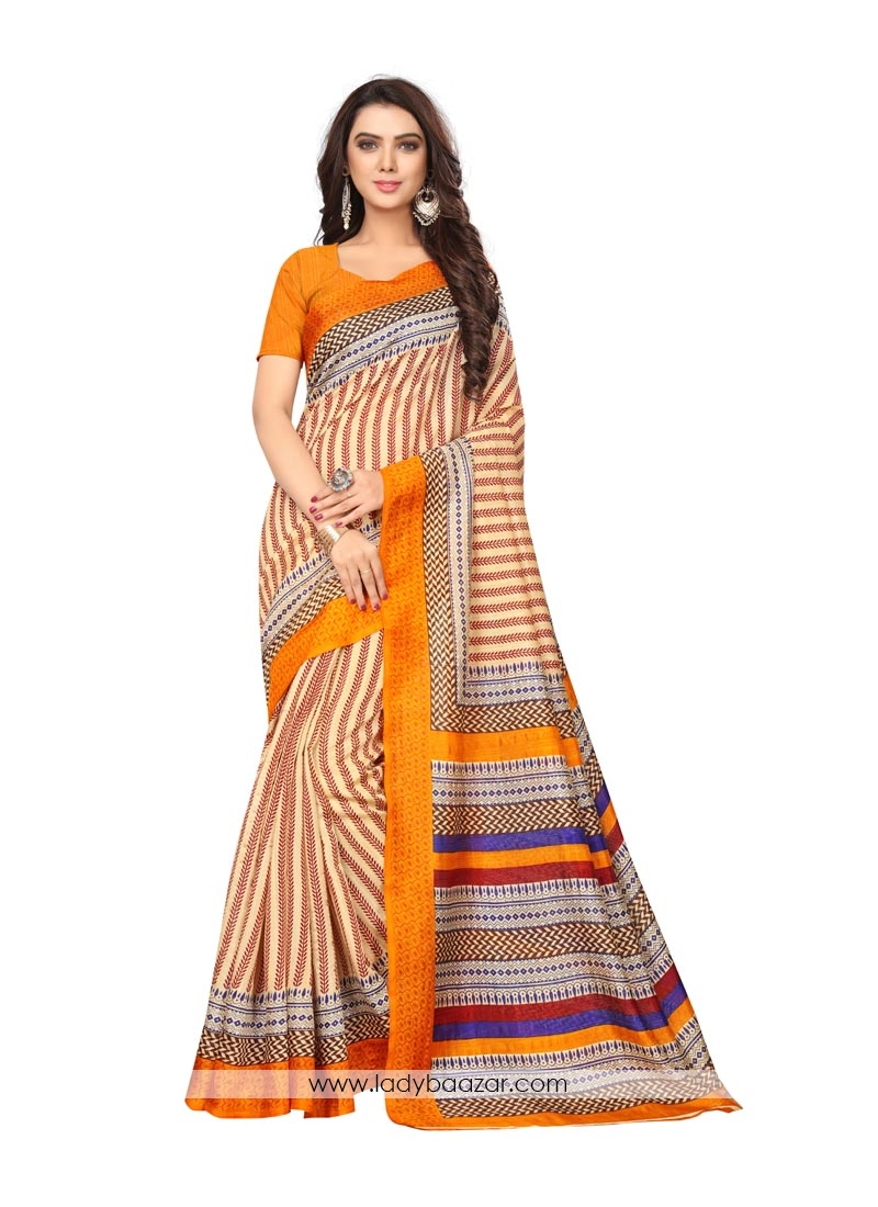 Regal Orange Bhagalpuri Silk Printed Saree