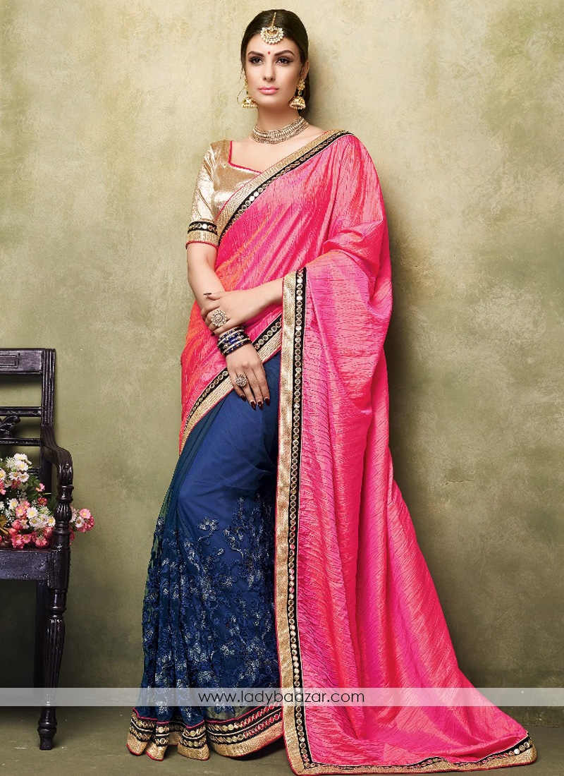 Remarkable Embroidered Chiffon Satin Designer Saree