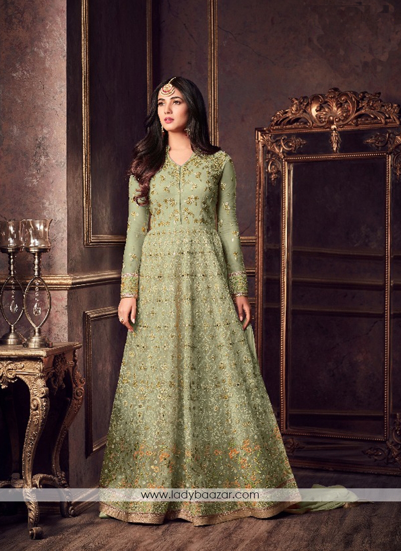 Royal Green Embroidered With Stone Work Floor Length Anarkali Suit