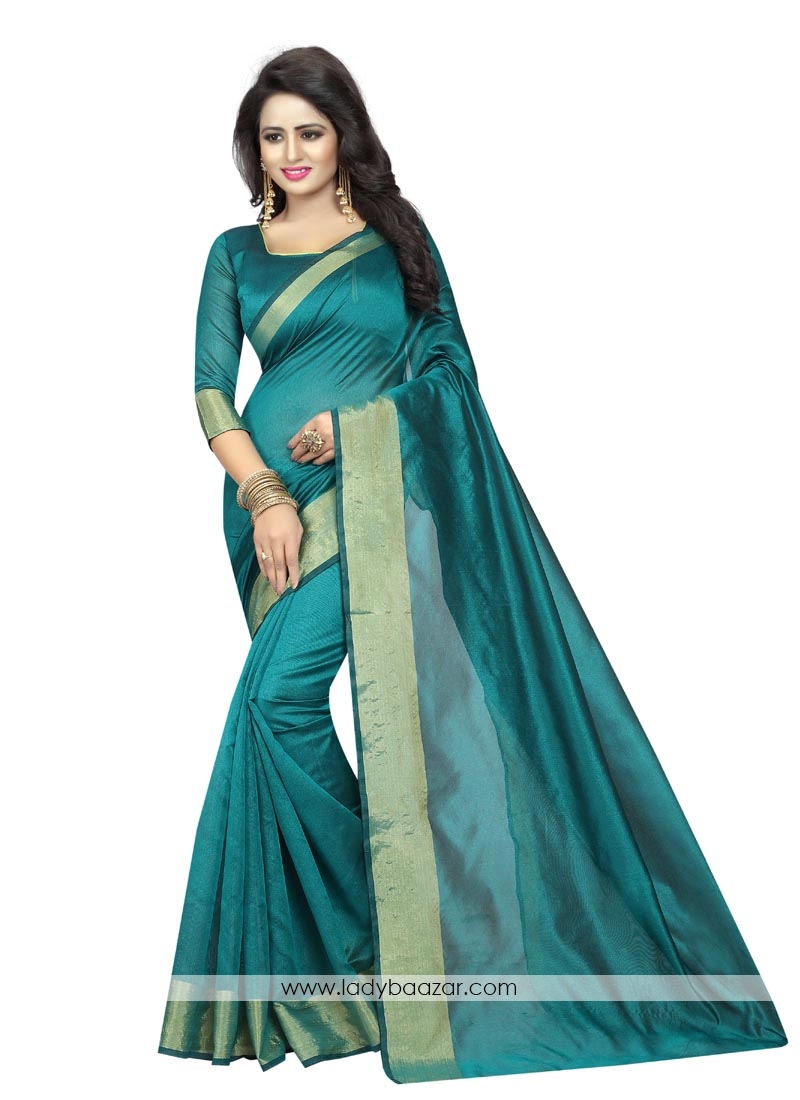 Sea Green Cotoon Silk Printed Casual Saree