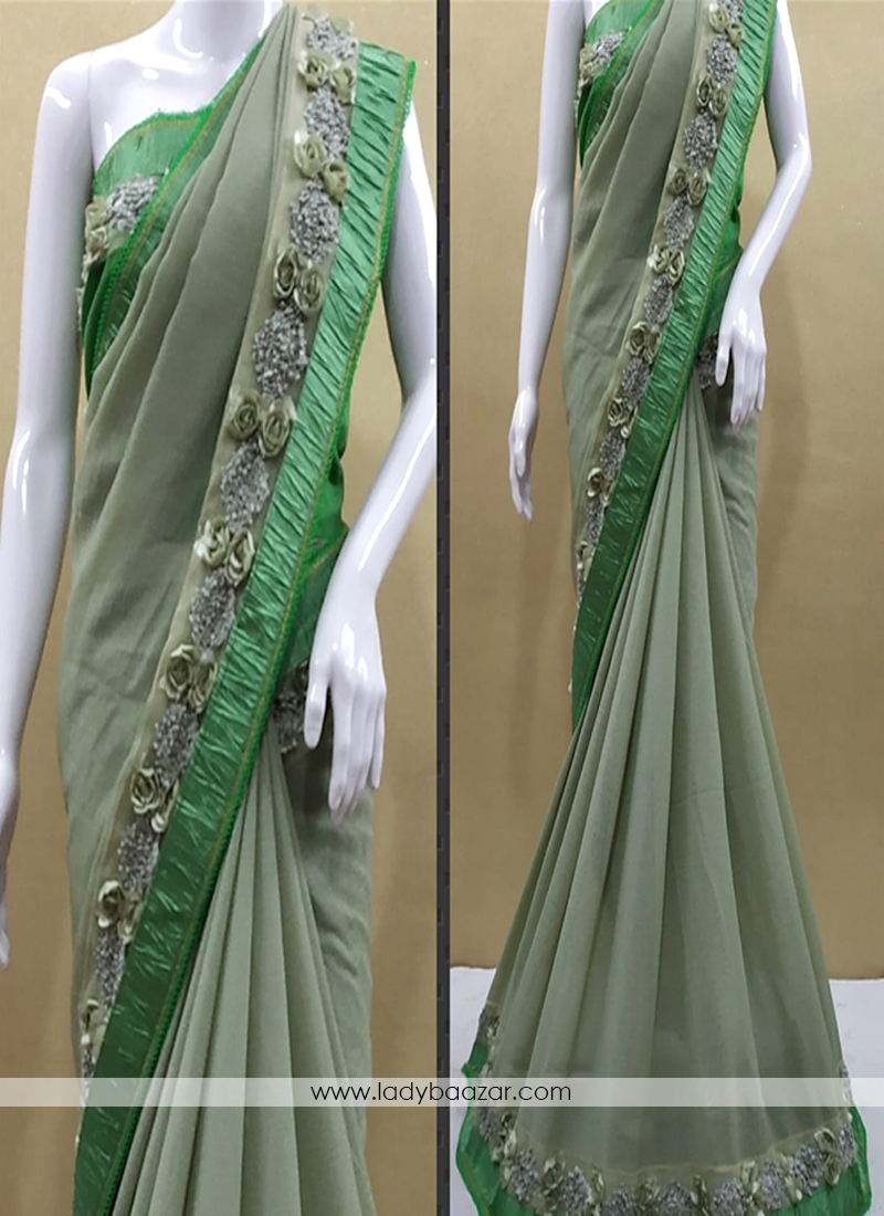 Sea Green Georgette Fabric Fancy Classic Saree