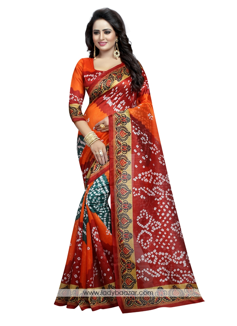 Simplistic Multi Printed Bandhani Bhagalpuri Silk