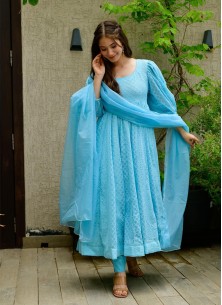 Sky Blue Faux Georgette Suit Set