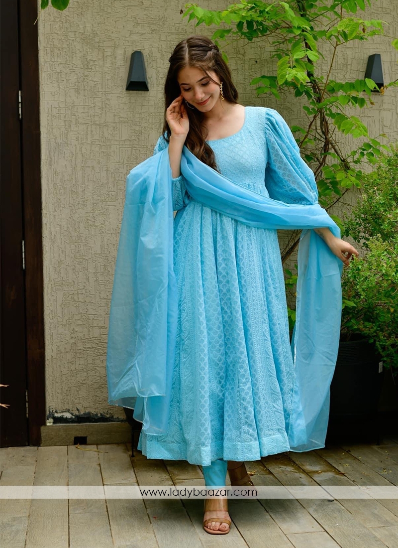 Sky Blue Faux Georgette Suit Set