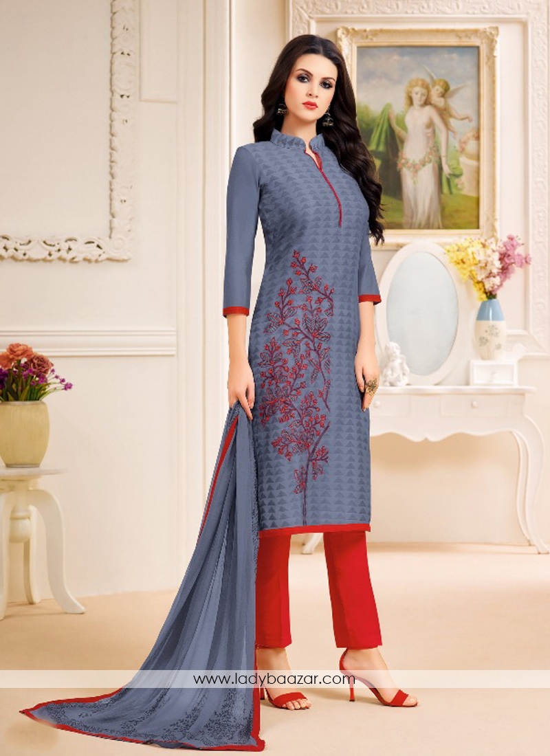 Sonorous Gery Chanderi Printed Pant Style Suit