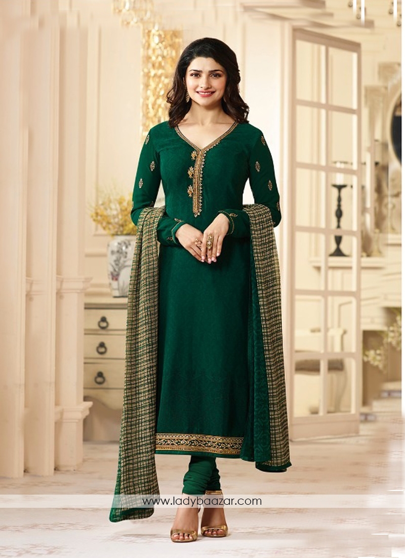 Sonorous Green Crepe Embroidery Work Salwar Kameez