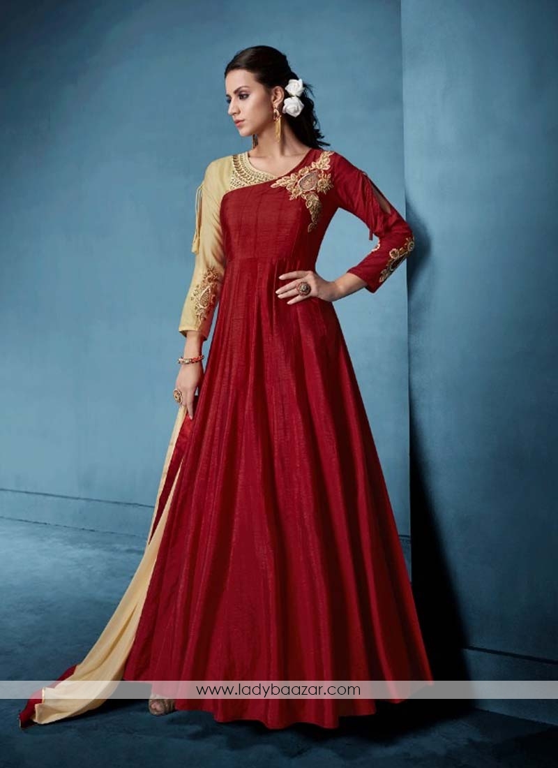 Sorcerous Maroon Embroidered Floor Length Anarkali Suit