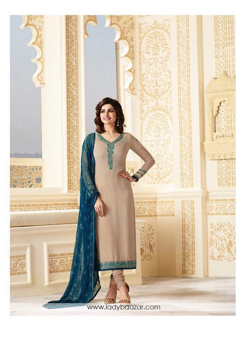 Sparkling  Embroidered Work Blue Churidar Suit