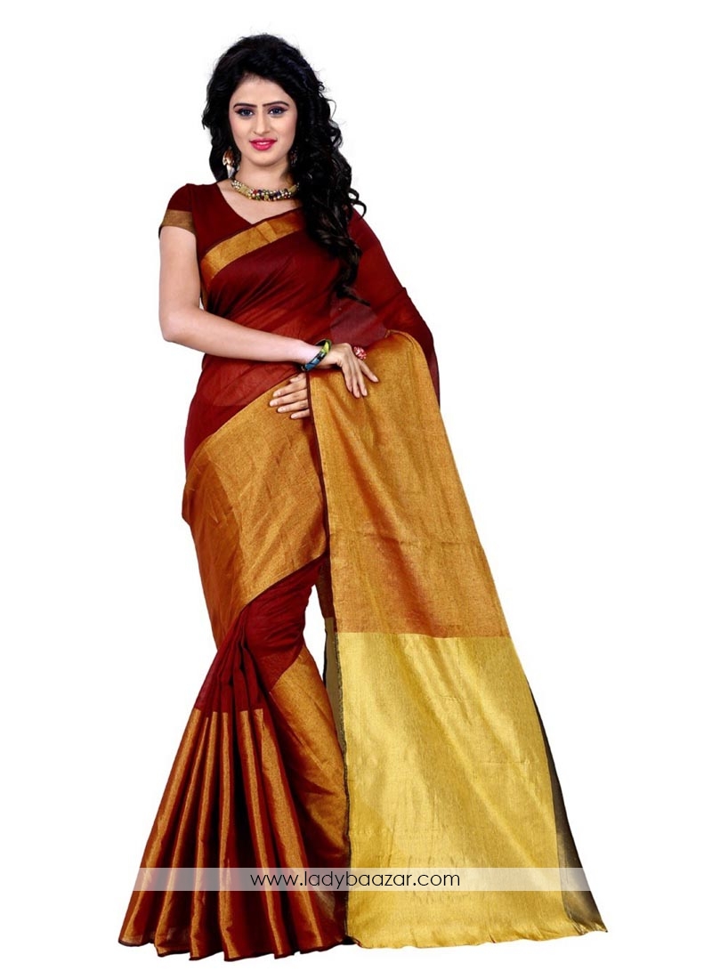 Sparkling Maroon Shaded Cotton Silk Casual Saree