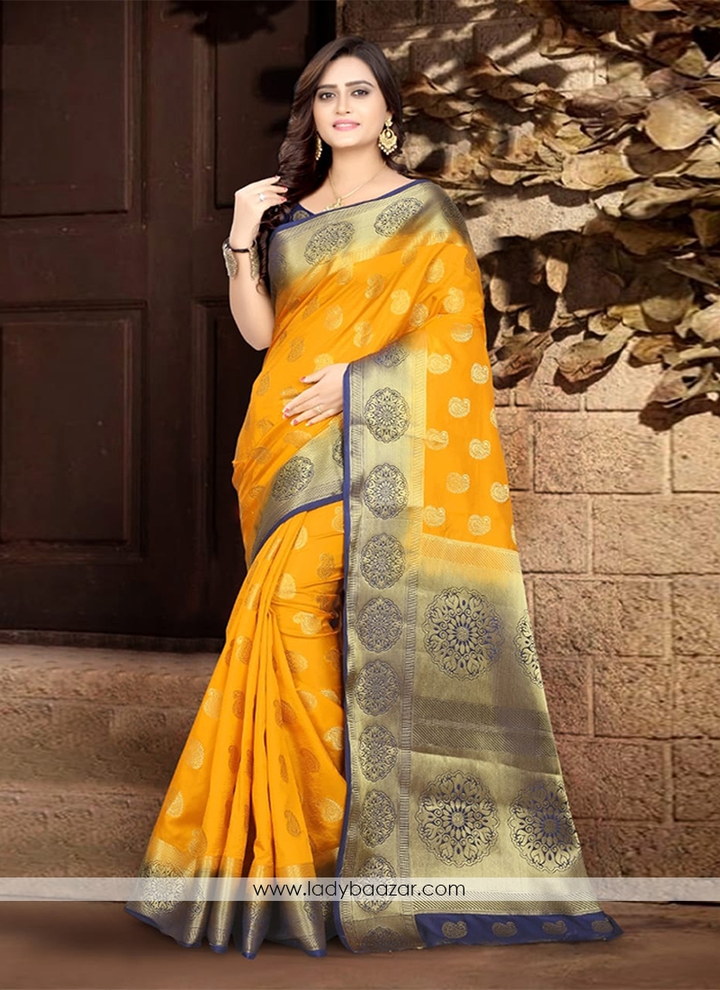 Striking Yellow Traditional Saree