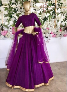 Stunning Satin Purple Colour Classic Lehenga Choli With Matching Embroidered Dupatta