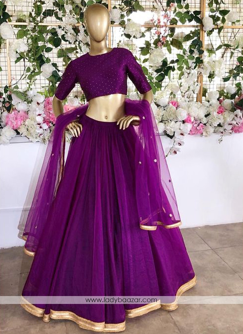 Stunning Satin Purple Colour Classic Lehenga Choli With Matching Embroidered Dupatta