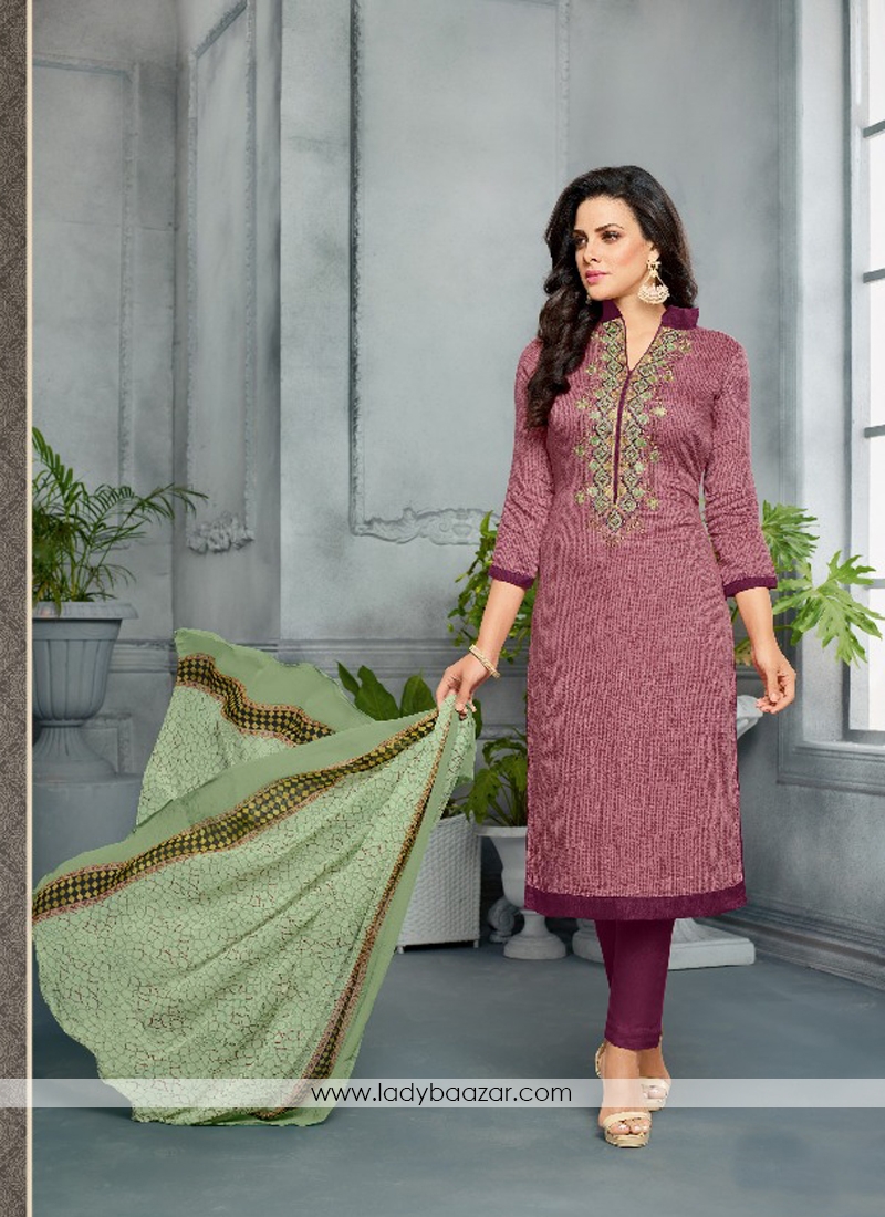 Subtle Cotton Maroon Shaded Churidar Suit