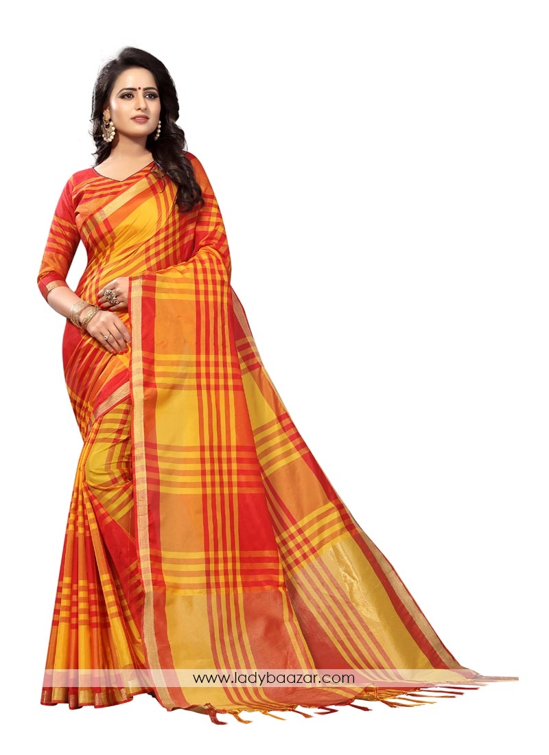 Subtle orange Color Cotton Silk Printed Saree