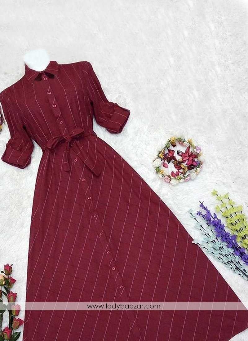 Sumptuous Digital Print Cotton Twill Maroon Colour Party Wear Gown Style Western Ware