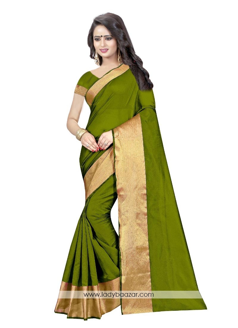 Sunshine Cotton Silk Green Color Printed Casual Saree