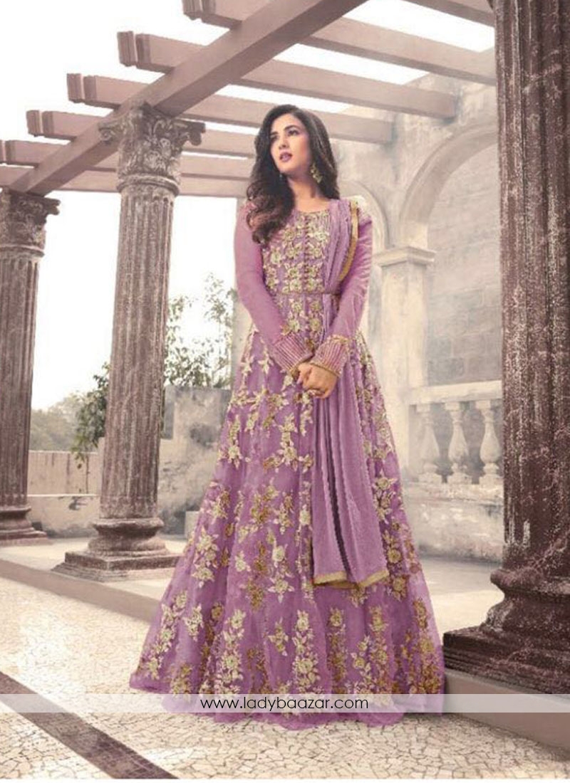 Sunshine Violet  Embroidered With Stone  Work Floor Length Anarkali Suit