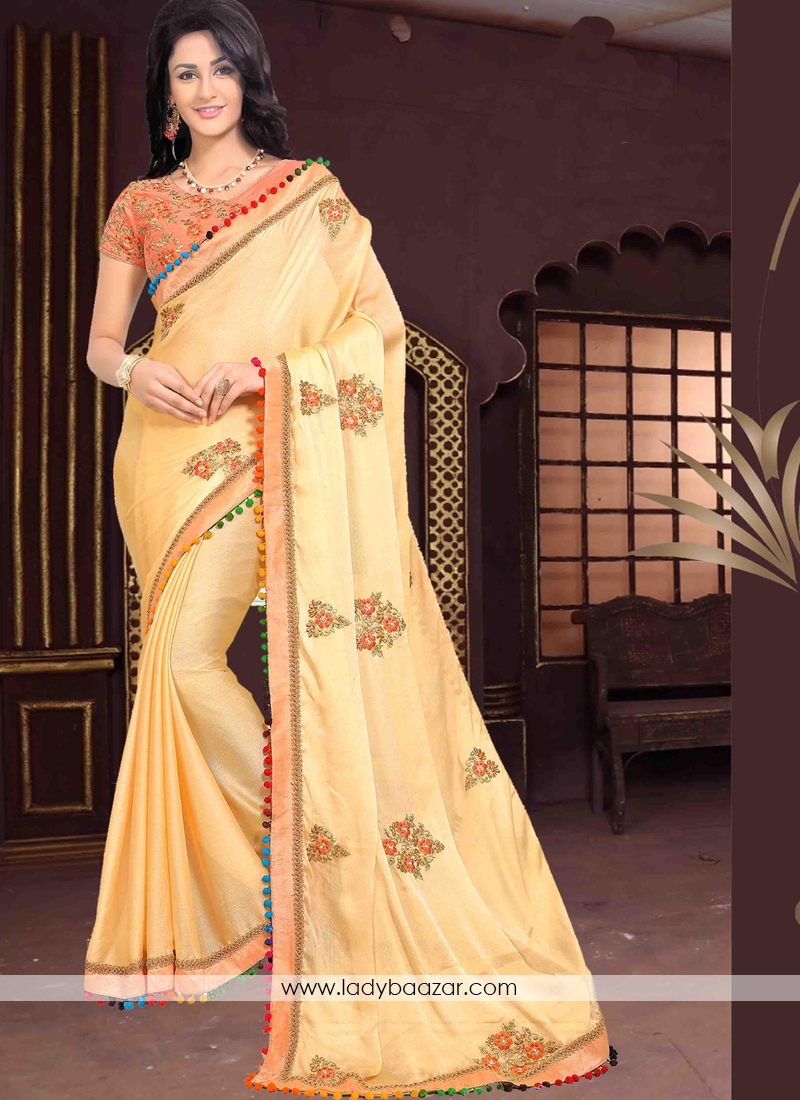 Superlative Chiffon Mustard Embroidery Saree